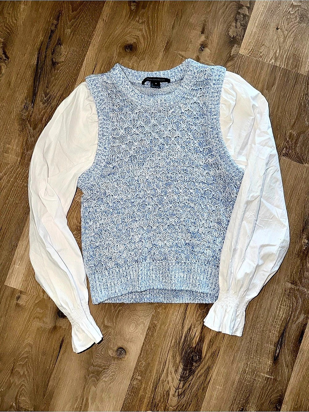 French Connection Blue & White Cotton Sweater Vest Size Medium Like N